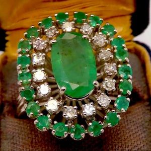 Vintage palladium ART DECO emerald & diamond ring